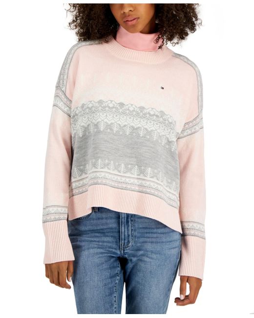 Tommy Hilfiger Gray Long Sleeve Multicolor Fairisle Sportswear Sweater