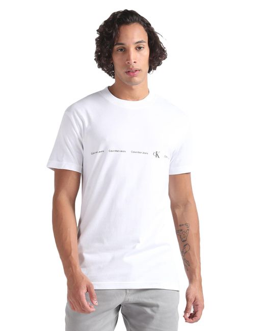 Calvin Klein White Logo Repeat Tee J30j324668 S/s Knit Tops for men