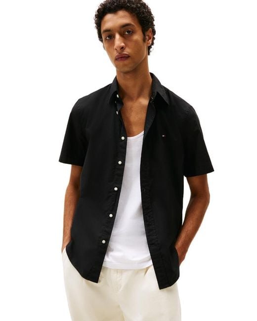 Tommy Hilfiger Men's Black Short Sleeve Poplin Regular Fit - Main Image