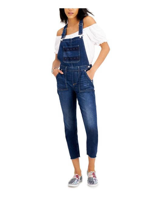 Tommy Hilfiger Tommy Jeans S Blue Stretch Pocketed Buttoned Adjustable Overalls Sleeveless Square Neck Skinny Jumpsuit 8 9