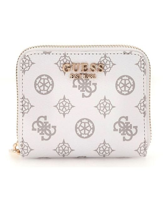 Guess Laurel Slg Small Zip Around Wallet White Logo