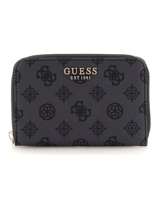 Guess Black Laurel Zip Around Wallet M Charcoal Logo
