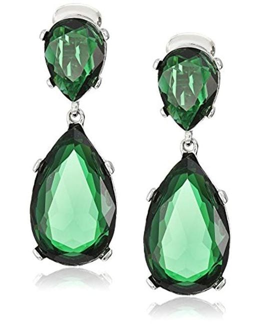 Lyst Kenneth Jay Lane Emerald Color Teardrop Silver Clip Earrings Kenneth Jay Lane Green Emerald Color Teardrop Silver Clip Earrings Lyst