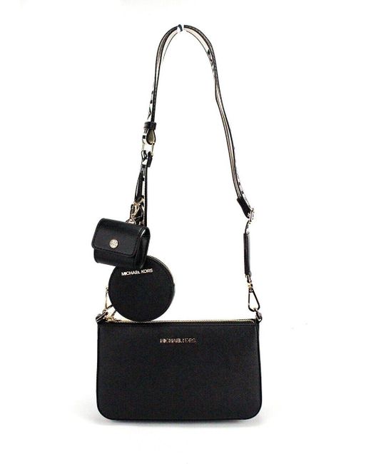 Michael Kors White Jet Set Saffiano Leather Crossbody Bag With Case For Apple Airpods Pro Black