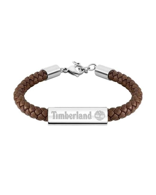BAXTER LAKE TDAGB0001802 Bracelet pour homme en acier inoxydable argenté et cuir marron Longueur : 18,5 cm + 2,5 cm Timberland pour homme en coloris Metallic