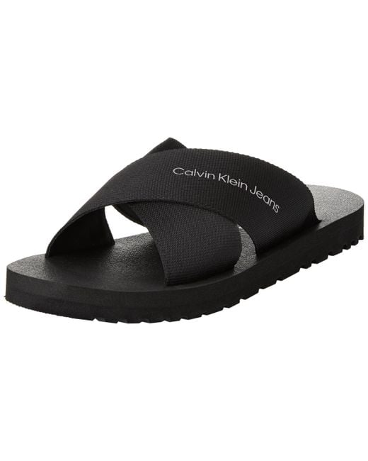 Calvin Klein Black Cross Sandal Slipon Rp In Btw Flat for men