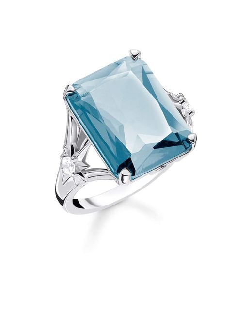 Thomas Sabo Blue Damen Ring Stein Blau groß mit Stern 925 Sterlingsilber, Geschwärzt TR2261-644-31