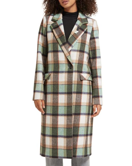 Scotch & Soda Multicolor Green Check Single Breasted Coat