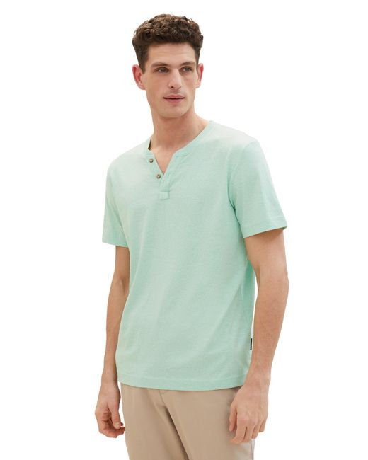 Tom Tailor Basic Serafino-T-Shirt mit Struktur in Green für Herren