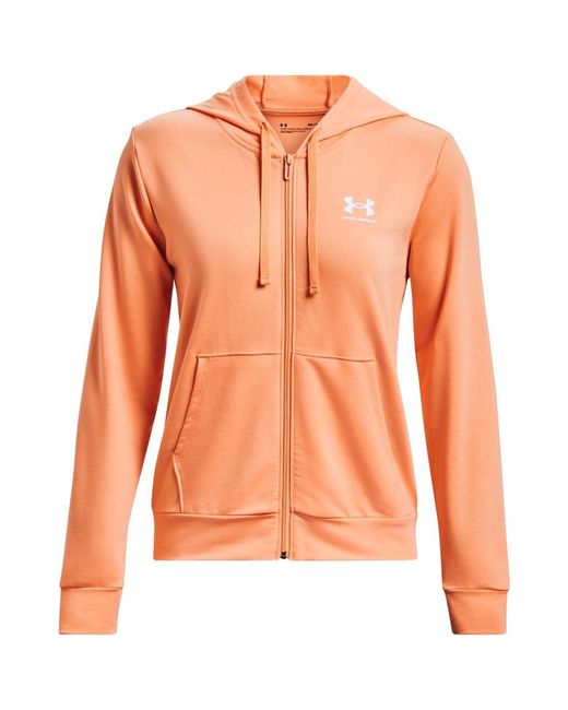 Felpa con Cappuccio Rival Terry con Zip Intera Top in Pile di Under Armour in Orange