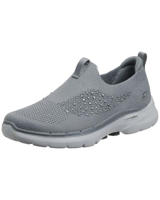 Skechers Go Walk 6 Rhinestone Slip On Sneaker in Grey (Gray) Save 53