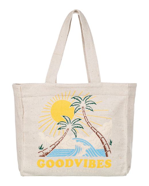 Roxy Natural 12l Drink The Wave Cotton Blend Printed Tote Bag