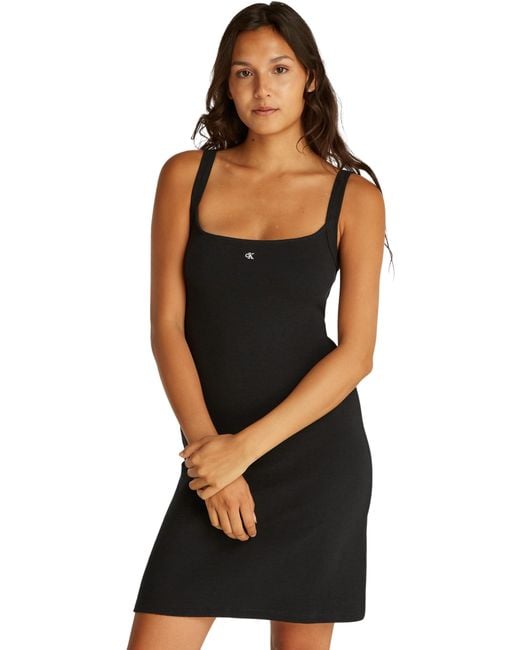 Donna Abito Attillato Soft Rib Fit & Flare Slim Fit di Calvin Klein in Black