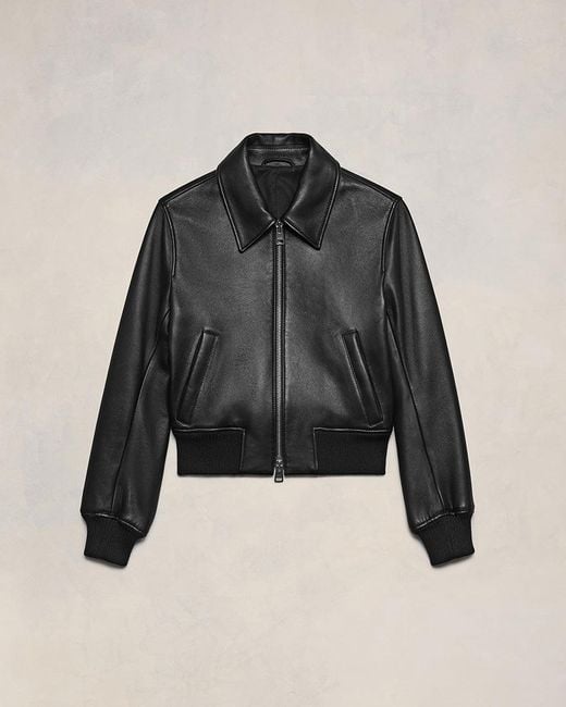 Ami Paris Zipped Leather Jacket in Black | Lyst