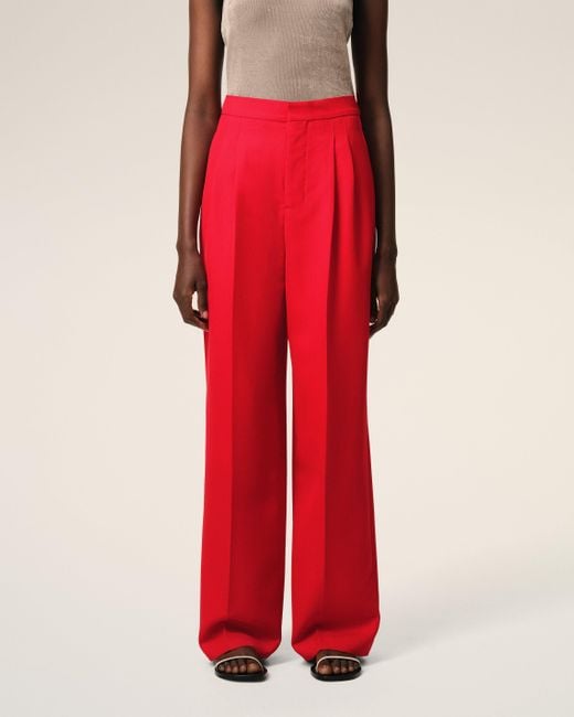 AMI Red Weite Hose Mit Hoher Taille Aus Wolle