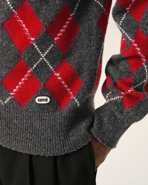 AMI Red Wool Cardigan for men