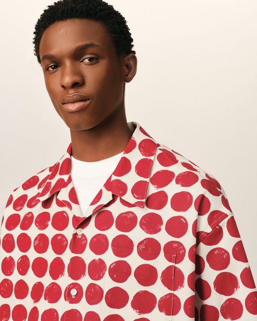 AMI Red Polka-Dot Boxy Cotton Short-Sleeve Shirt for men