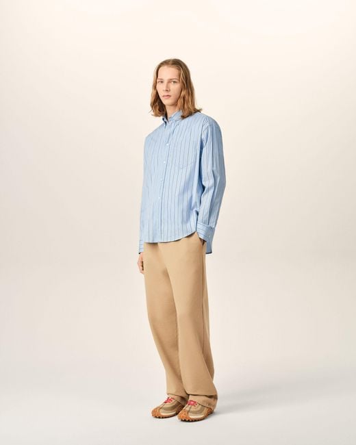 AMI Blue Boxy Striped Cotton Shirt With Embossed Ami De Coeur for men