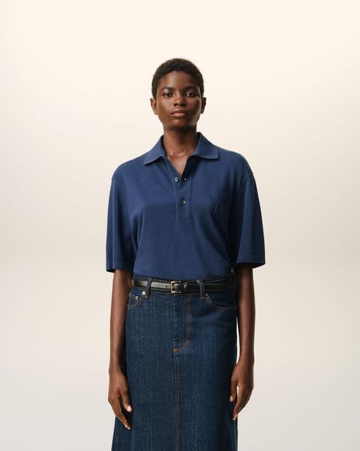 AMI Blue Cotton Ami De Coeur Knitted Patch Polo