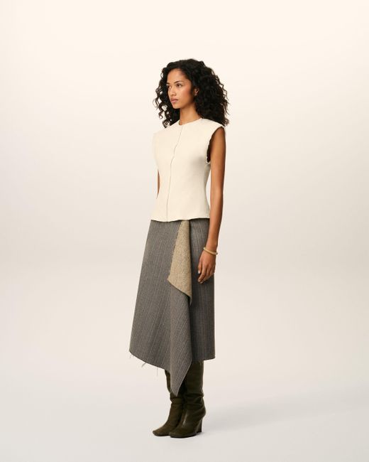 AMI Natural Sleeveless Raw Edge Details Top