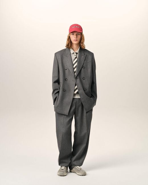 AMI Gray Double Breasted Wool Blazer for men