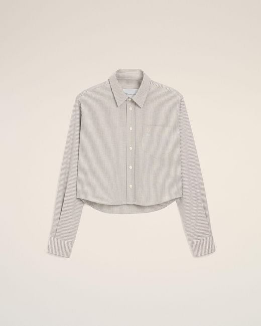 AMI Natural Cropped Striped Cotton Shirt With Embossed Ami De Coeur