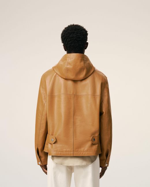 AMI Natural Cow Leather Hooded Jacket for men