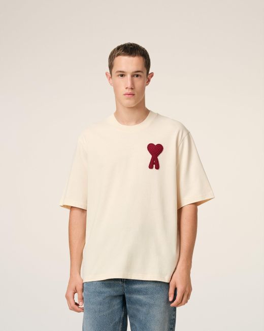 Ami Paris Cotton Ami De Coeur Patch T-Shirt in Natural for