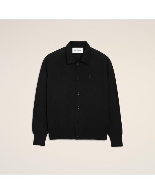 AMI Black Wool Shirt Collar Ami De Coeur Cardigan for men