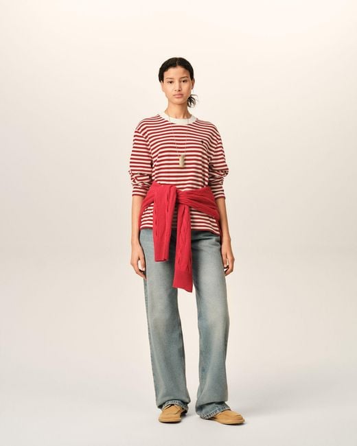 AMI Red And Mariniere Cotton T-Shirt With Ami De Coeur