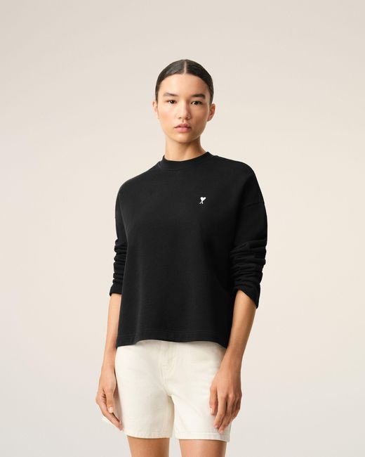AMI Black Cotton Ami De Coeur Cropped Sweatshirt