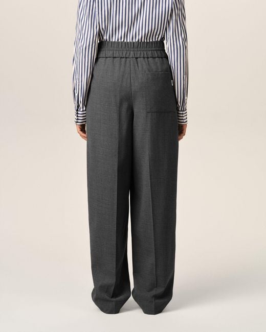 AMI Gray Elasticated-Waist Wool Trousers
