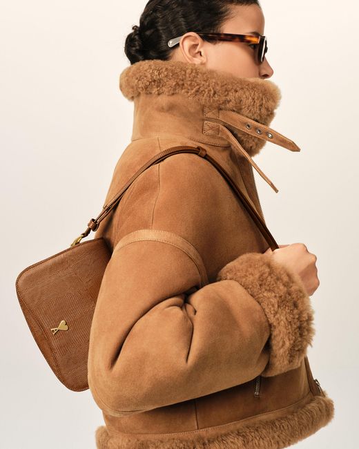 AMI Natural Lizard Embossed Cowhide Leather Paris Paris Bag