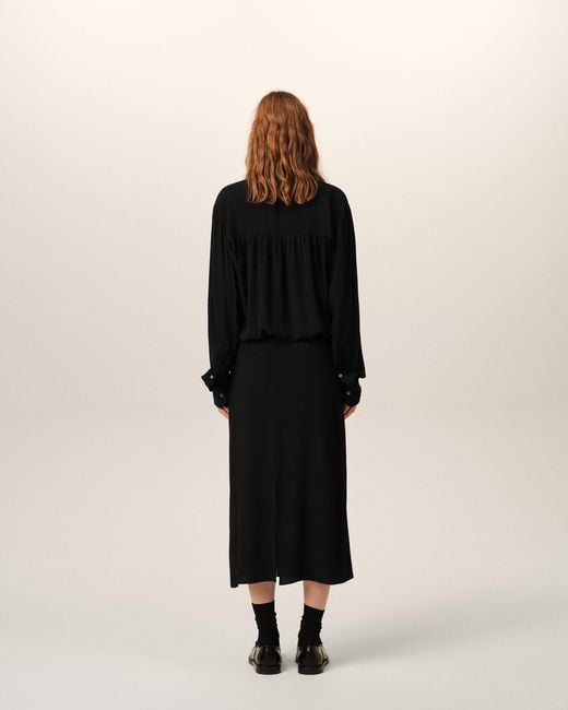AMI Black Midi Lavalliere Silk-Blend Dress