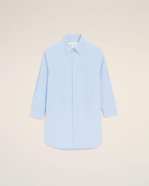 AMI Blue Cotton Ami De Coeur Wide Shirt Dress