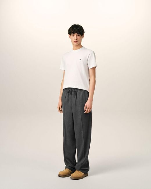 AMI Gray Elasticated-Waist Wool Trousers