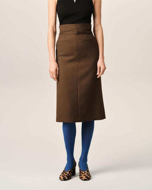 AMI Natural Pencil Belted Wool Skirt