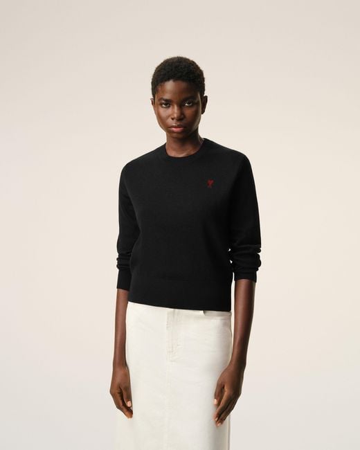 AMI Black Wool Sweater With Crew Neck