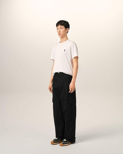 AMI Black Baggy-Fit Cargo Cotton Trousers for men