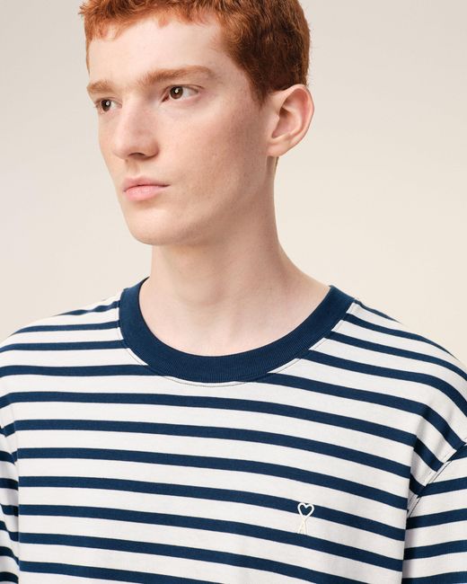 AMI Blue Cotton Long Sleeves Mariniere Ami De Coeur T-Shirt