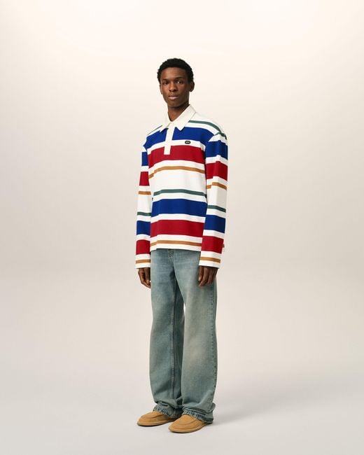 AMI Blue Striped Cotton Polo With Ami Patch
