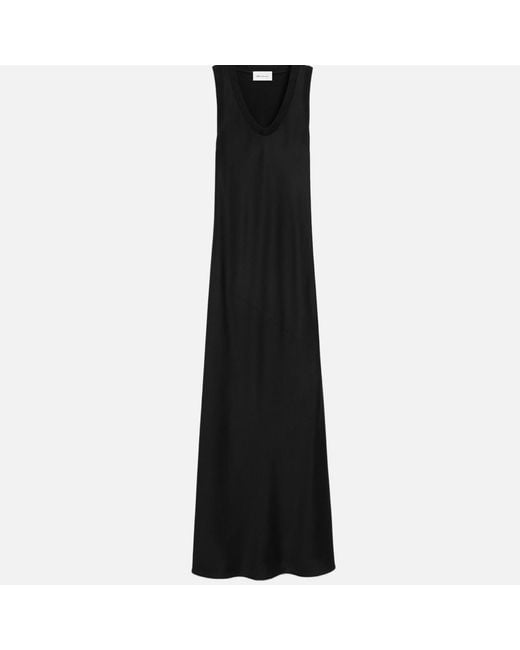 AMI Black Satin Maxi Tank Dress