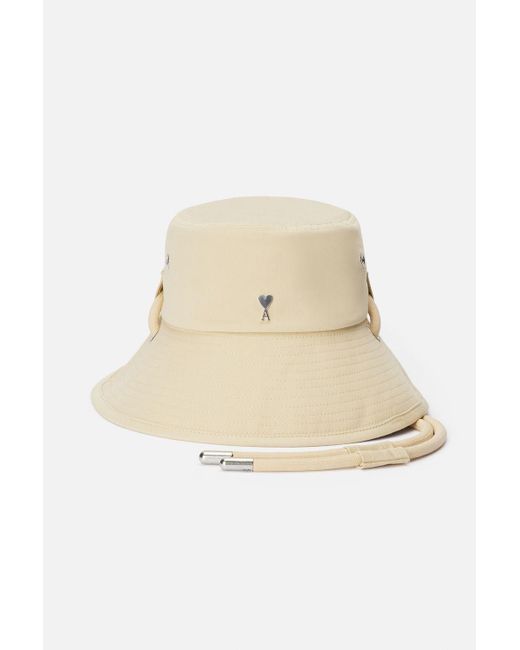 Ami Paris Ami De Coeur Bucket Hat With String in Natural for Men