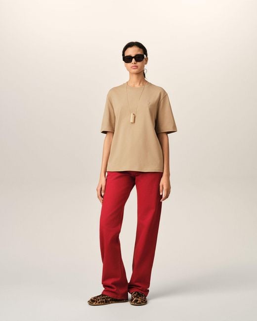 AMI Natural Cotton T-Shirt With Embossed Ami De Coeur