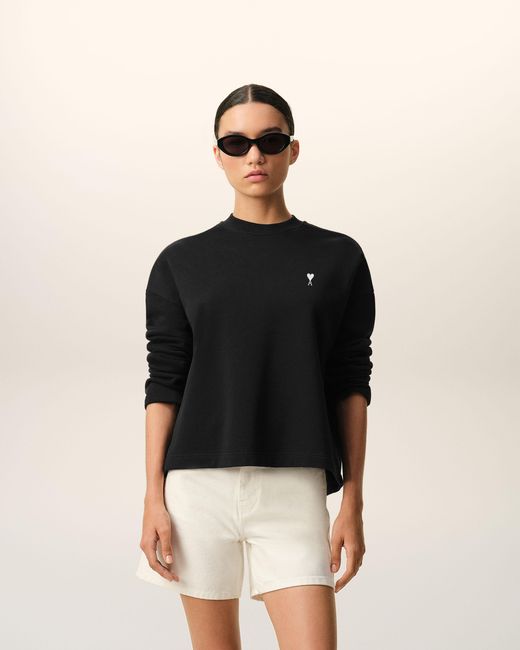 AMI Black Cotton Ami De Coeur Cropped Sweatshirt