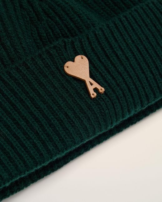 AMI Green Wool Ami De Coeur Beanie for men