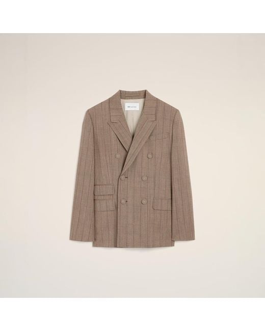 AMI Natural Double Breasted Striped Wool Blazer