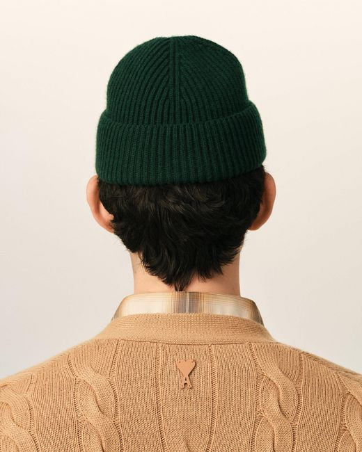 AMI Green Wool Ami De Coeur Beanie for men