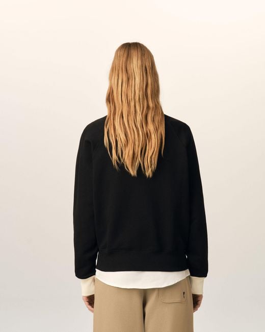 AMI Black Zipped Cotton Sweatshirt With Ami De Coeur