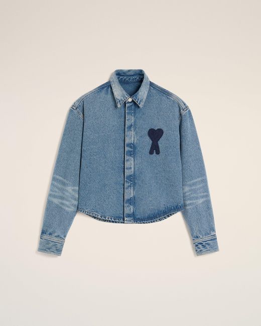 AMI Blue Cotton Ami De Coeur Cropped Shirt
